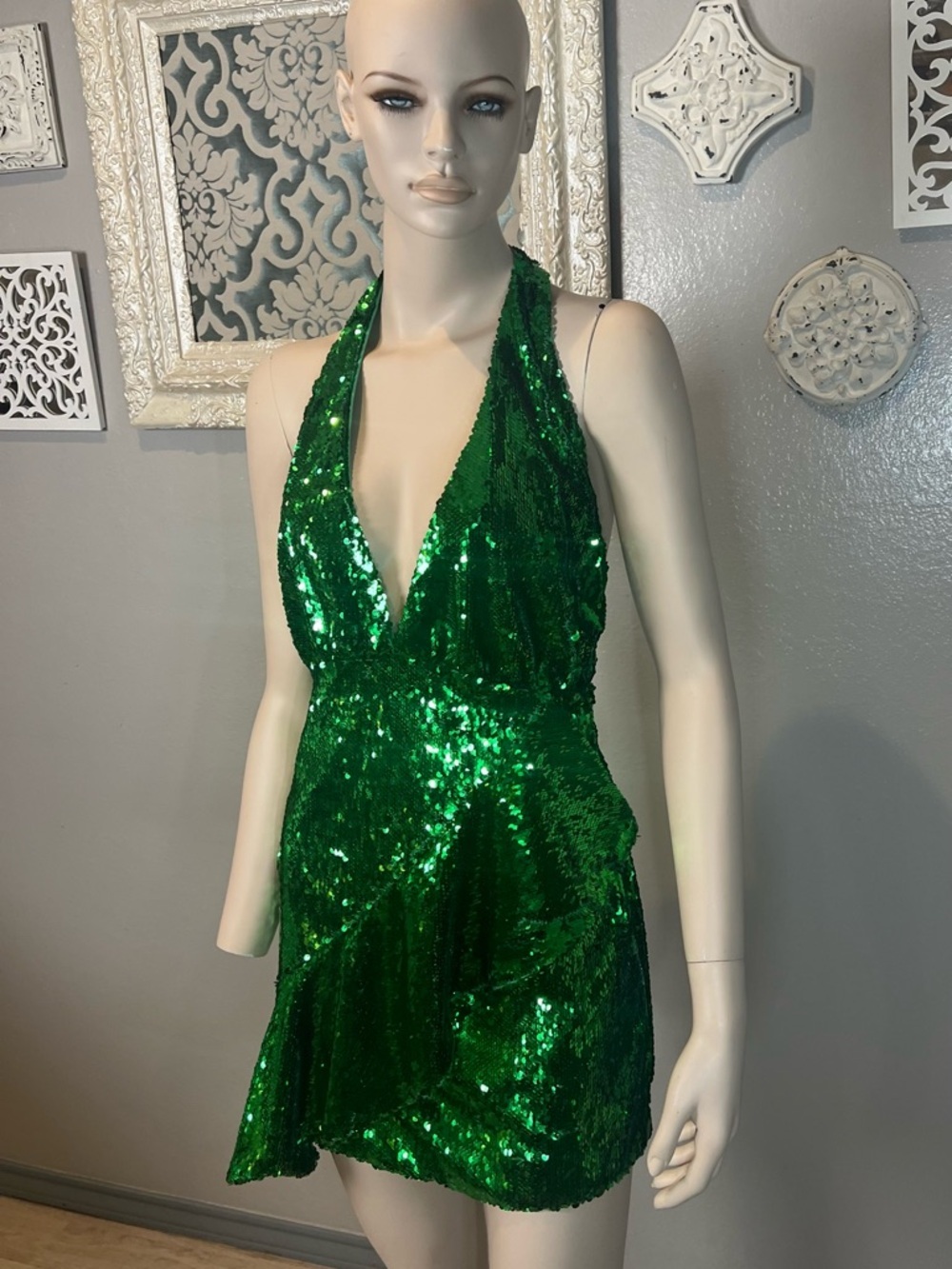 NBD Green Sequin Halter Dress - Picture 4 of 14